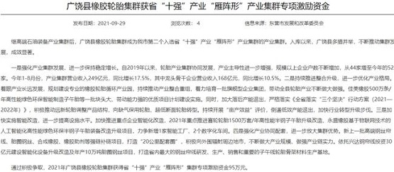 廣饒縣橡膠輪胎集群成為東營市第二個(gè)入選省“十強(qiáng)”產(chǎn)業(yè)“雁陣形”產(chǎn)業(yè)集群的產(chǎn)業(yè)集群