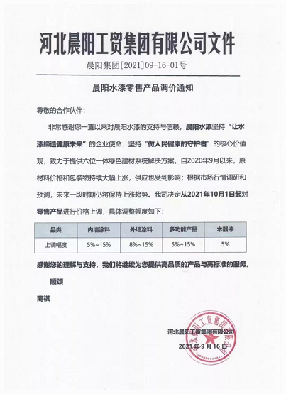 河北晨陽工貿(mào)集團(tuán)對零售產(chǎn)品進(jìn)行價(jià)格上調(diào)