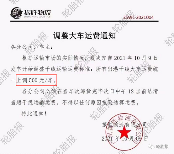 振勝物流漲價(jià)函