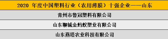 2020 年度中國(guó)塑料行業(yè)（農(nóng)用薄膜）十強(qiáng)企業(yè)——山東