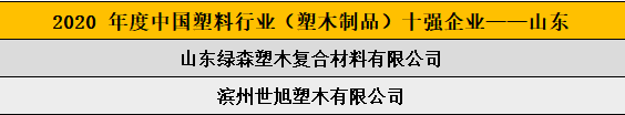 2020 年度中國(guó)塑料行業(yè)（塑木制品）十強(qiáng)企業(yè)——山東