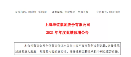 上海華誼集團(tuán)股份有限公司發(fā)布2021年度業(yè)績預(yù)增公告。