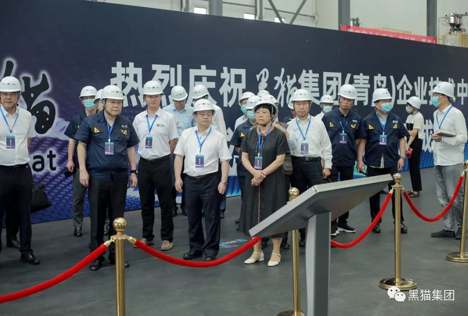 嘉賓及新聞媒體一同參觀了青島黑貓公司超導(dǎo)電納米碳材200噸級(jí)中試生產(chǎn)線