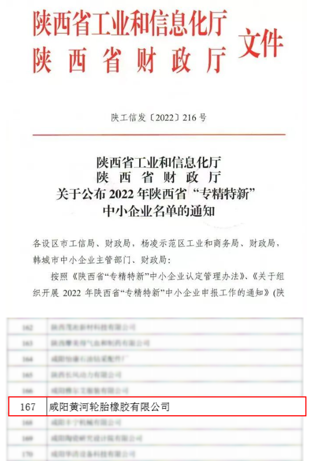 黃河輪胎榮獲陜西省“專精特新”企業(yè)稱號