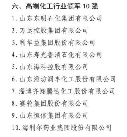 在今年高端化工行業(yè)領(lǐng)軍10強(qiáng)企業(yè)的評(píng)選中，賽輪集團(tuán)與萬(wàn)達(dá)集團(tuán)共同入圍名單。