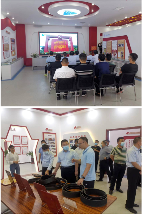 韓瑞軍主任一行在李洋董事長(zhǎng)的陪同下先后參觀了企業(yè)五心黨建廳、人大代表聯(lián)絡(luò)室、產(chǎn)品展廳，觀看了公司宣傳片，聽取了工作人員關(guān)于企業(yè)以黨建引領(lǐng)企業(yè)高質(zhì)量發(fā)展的匯報(bào)。