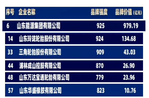 棗礦橡膠母公司山東能源集團、玲瓏輪胎、三角輪胎、浦林成山、萬達寶通、華盛橡膠位列榜單之中，均為山東地區(qū)企業(yè)。