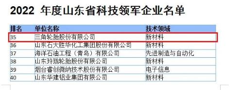 科技硬實(shí)力，三角輪胎入選山東領(lǐng)軍企業(yè)