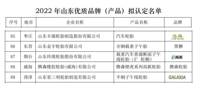 山東優(yōu)質(zhì)輪胎品牌，5家！