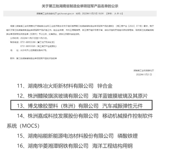 公司產(chǎn)品獲湖南省制造業(yè)單項冠軍！