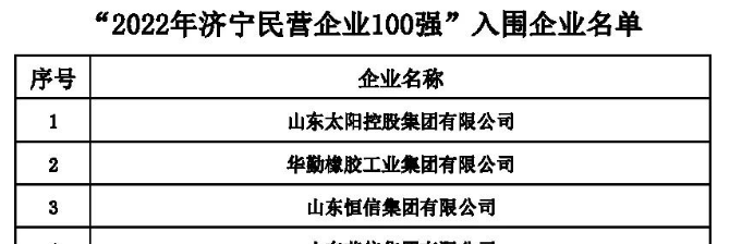 “2022年濟(jì)寧民營企業(yè)100強(qiáng)名單正式發(fā)布。其中華勤橡膠工業(yè)集團(tuán)有限公司進(jìn)入該榜單。