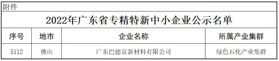 巴德富榮獲廣東省“專(zhuān)精特新”企業(yè)認(rèn)定 巴德富榮獲廣東省“專(zhuān)精特新”企業(yè)認(rèn)定