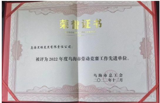 喜訊！烏海黑貓公司榮獲“烏海市勞動(dòng)競(jìng)賽工作先進(jìn)單位”稱號(hào)
