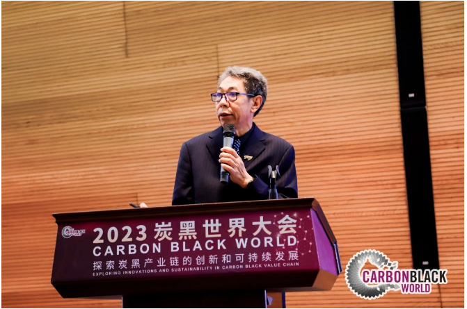 龍星化工股份有限公司副總經(jīng)理馬寶亮作了題為《炭黑全生命周期的碳排放分析》的報告，報告對炭黑全生命周期各個階段產(chǎn)生的二氧化碳排放情況進行了分析，并提出了相關(guān)解決建議。