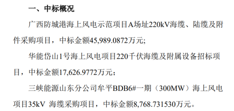 東方電纜成功中標(biāo)多個(gè)海上風(fēng)電項(xiàng)目，市場(chǎng)地位再度鞏固